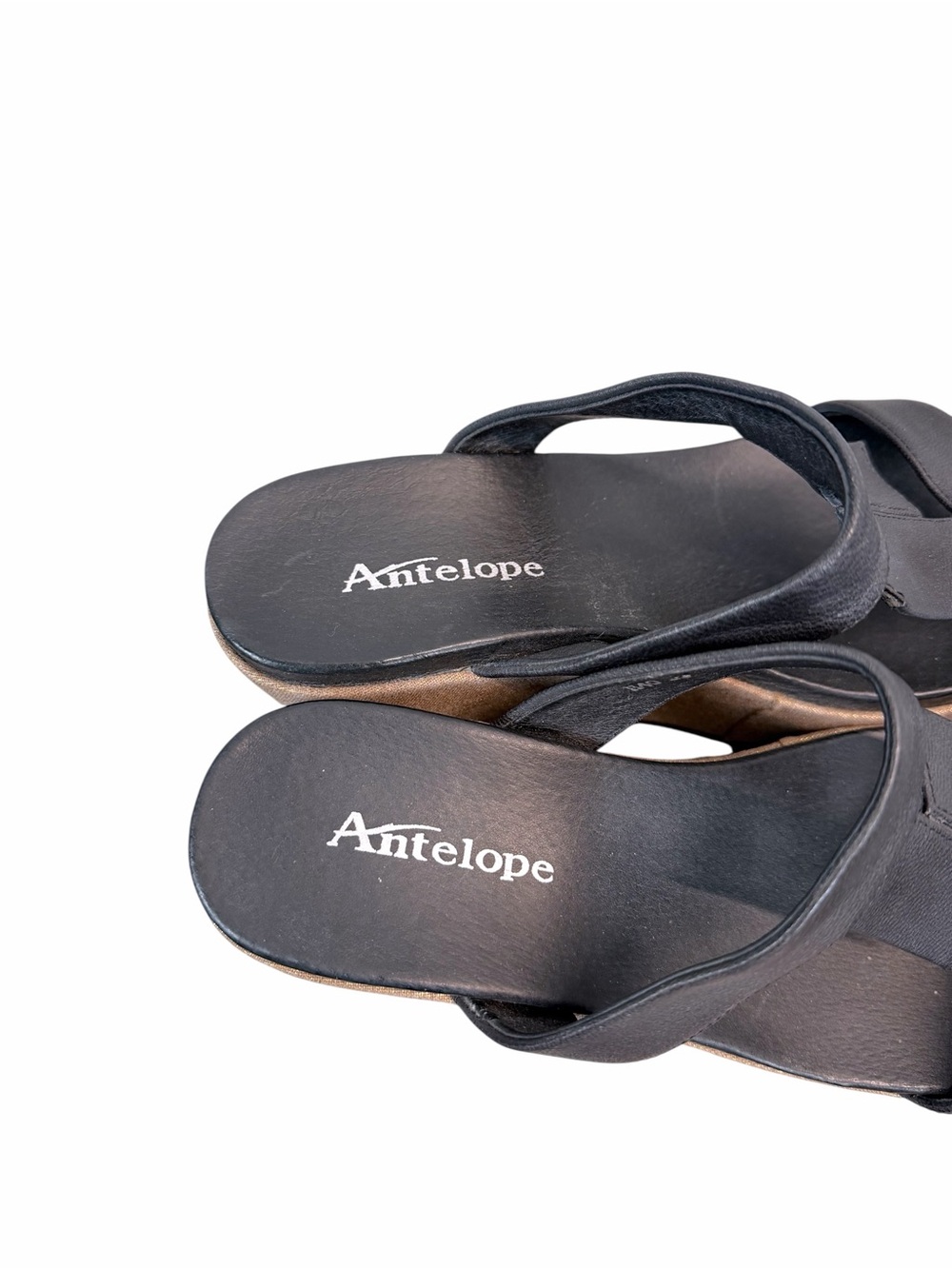 Antelope Black Leather Platform Wedge Sandals Boho Chic Comfort Slides Size 8.5 - Picture 9 of 10
